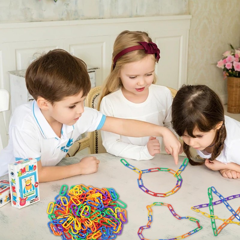 200PCS Plastic Chain Links, Colorful Rainbow DIY C-Clips Chains Hooks