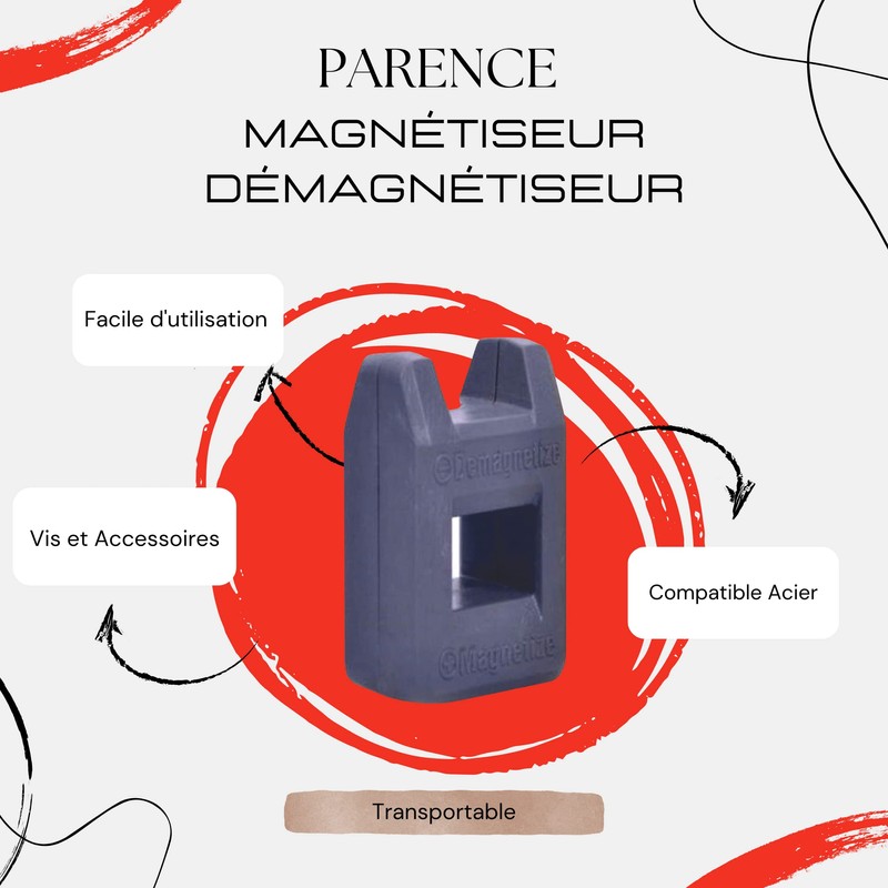 PARENCE. - Portable Magnetizing/Demagnetizing Tool for Screwdriver Tips, Screws and