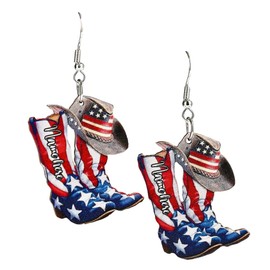 American Flag Wooden Dangle Earrings 4th of July Patriotic Bow Drop Earrings Vintage Western Independence Day Earrings Gifts Jewelry for Women-Boot