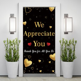 Kimini-Ki We Appreciate You Door Banner, Thank You Banner for Employee Teacher Doctor Nurse Staff, Appreciation Party Decorations, Thank You for All You Do Sign, Thank You Door Cover, Black and Gold