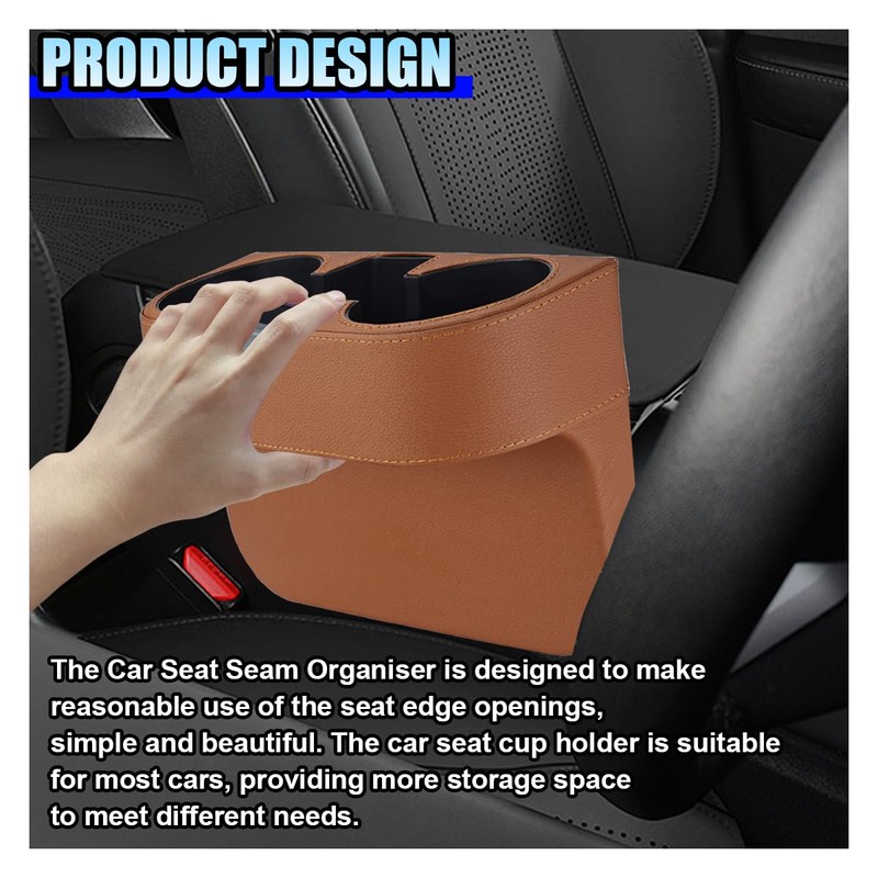 ZIMISI Car Cup Holder, PU Leather Auto Front Console Gap