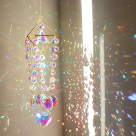 DOFE 20.4 Inches Heart-Shaped Crystal Sun Catcher,Hanging Ornament Window,Decor Wind Chime Rainbow Sun Catcher,Yoga Healing Crystal,Hanging Yard Garden Decor