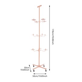 SHOUMANUAL Wig Head Stand, 12-Head Wig Holder for Multiple Wigs Mannequin Head Stand Wig Head Storage Organizer with Wheels & Cross Base for Wig Display, Storage, Styling, Drying (Pink)