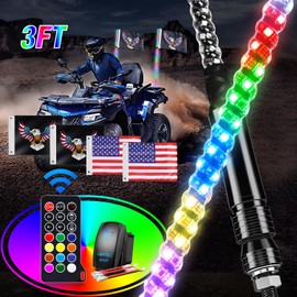 GOOACC 2PCS 3FT LED Whip Light Spiral RGB Chasing Whips with RF Remote Durable Lighted Whips with Rocker Switch LED Antenna for UTV ATV Truck Sand Rail Buggy Dune RZR Can-am