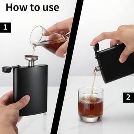 2 Pack Hip Flasks for Liquor, 8 Oz & 12 Oz Stainless Steel Leakproof Thin Flasks with Funnel for Men & Women (Matte Black) - Size: 8 Oz*2