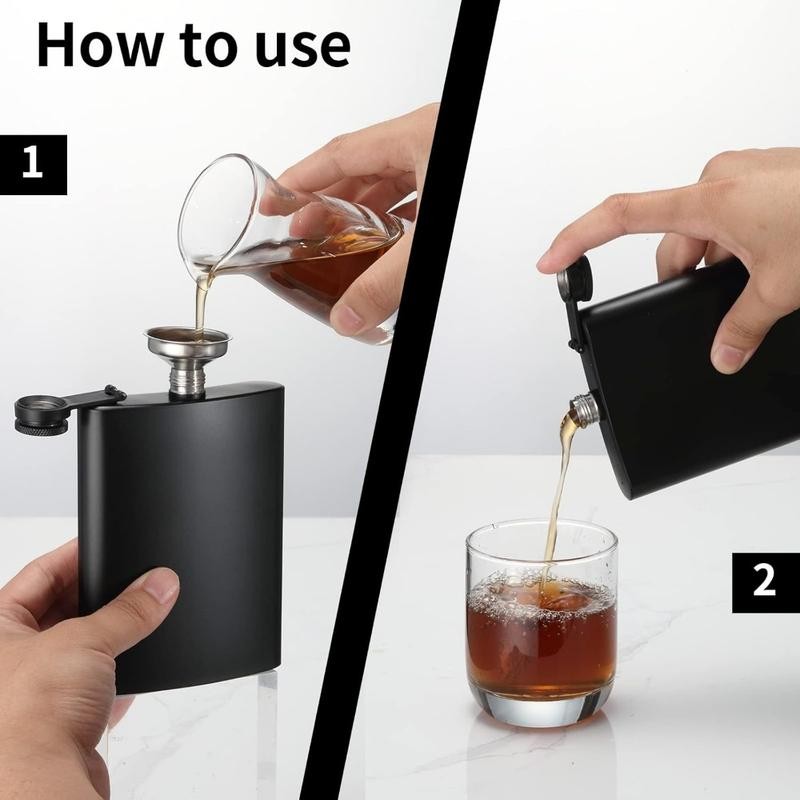 2 Pack Hip Flasks for Liquor, 8 Oz & 12