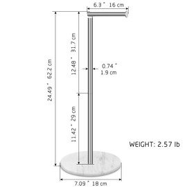Tabhoukit Toilet Paper Holder Stand with Marble Base, Free Standing Natural Stone Base Tissue Paper Storage with Reserve, Silver Space Toilet Bath 4 Rolls Holder for Bathroom/Kitchen Countertop