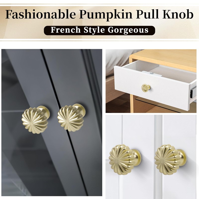 ShipeeKin 4X Gold Drawer Knobs Gold Kitchen Cabinet Knobs Pumpkin