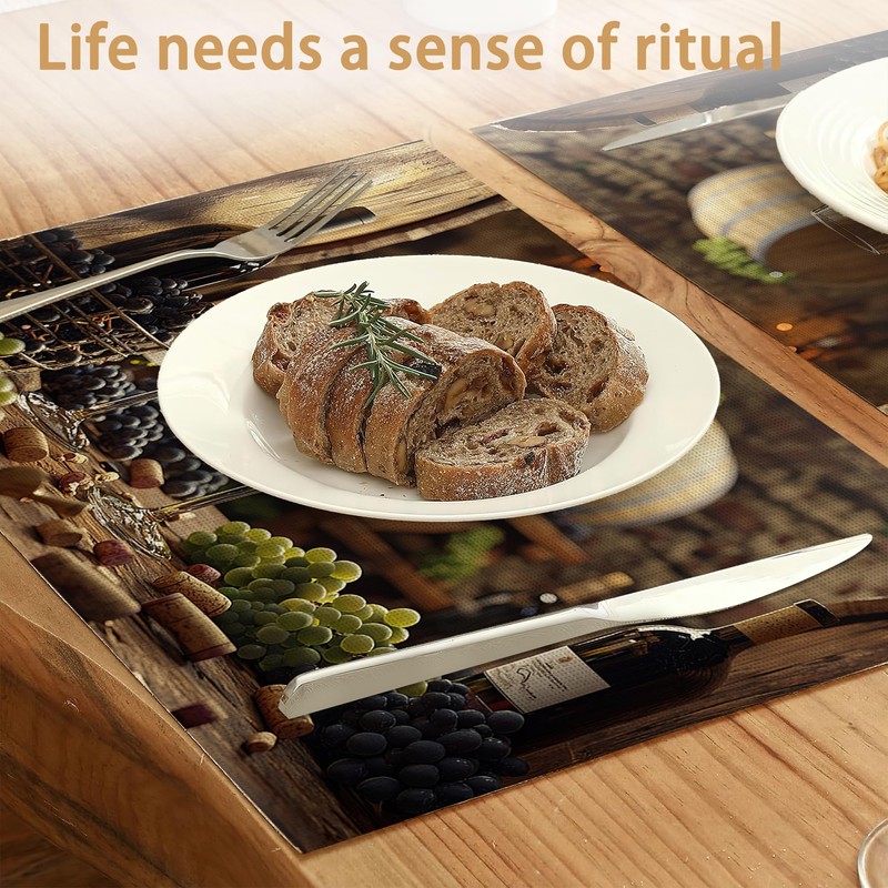 Red Wine Placemats Set of 6,Grape Wood Placemats Washable Kitchen
