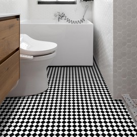 Peel and Stick Floor Tile Black and White Self-Adhesive Waterproof Vinyl Flooring for Kitchen, Bedroom, Living Room, Bathroom, 11.8 in×11.8 in, 10pcs