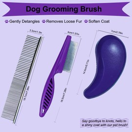 MAEELOU 3 PCS Puppy Brush Grooming Kit, Stainless Steel Flea Comb, Fit for Yorkie, Shih Tzu, Maltipoo, Soft Bristle (Dark Purple)
