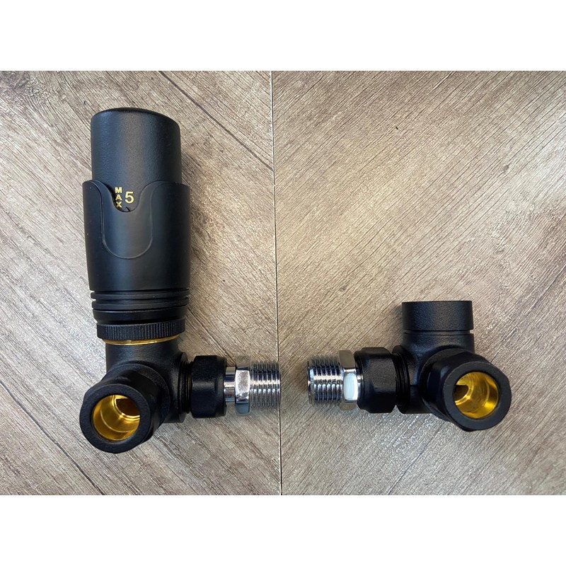 Team Controls Matt Black Corner TRV Thermostatic Radiator Valves Angled