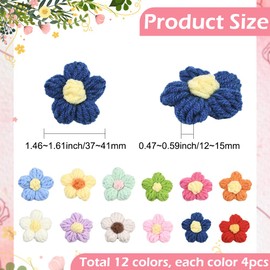 SUNNYCLUE 48Pcs 12 Colors Crochet Flower Patches Sew on Flower Appliques Puff Crocheted Knitted Floral Petals Applique Embellishments for Hair Clothes Backpack Bags Wedding Party Decor Scrapbooking