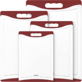 Extra Large Cutting Boards, Plastic Cutting Boards for Kitchen (Set of 4) Cutting Board Set Dishwasher Chopping Board with Juice Grooves Easy-Grip Handles, Red, Empune