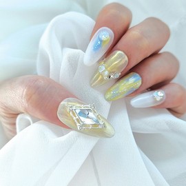 oil painting.Drawing Watercolor Refreshing Unique Emotional Nail - Almond / 유화. 드로잉 수채화 청량한 유니크 감성 네일 - 아몬드