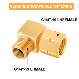 Jingzan Pack of 2 Connection Angle 1/4 Inch Left Thread 90° - Gas Angle Connector for Gas Hose, Gas Stove, Cooker - Caravan, Motorhome, Camping