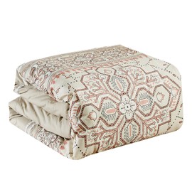 Sapphire Home Luxury 7 Piece Full/Queen Comforter Set with Shams Cushions, Modern Multi Floral Bright Khaki Lt Orange White Padded-Yarn dye Artistic Printed, Bed Cover Bed in a Bag (22267V, Zuni,F/Q)