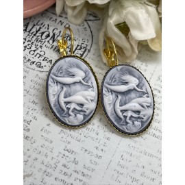 FANCY FOX BOUTIQUE Bright Gold Blue Mermaid Sea Life  Birthday gift Beach Earrings Cameo Festival