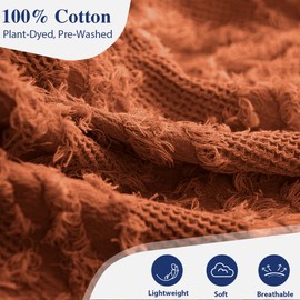 Simple&Opulence Cotton Throw Blanket for Bed, Couch, Boho Textured Geometric Knit Woven Blanket with Tassels Soft, Lightweight Breathable Shabby Chic Farmhouse Decoration for All-Season(Rust Orange)
