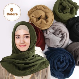 Zhanmai Set of 8 Cotton Hijab Scarf for Women Muslim Scarf Shawl Crinkle Hijab for Women All Season(Dark Colors)