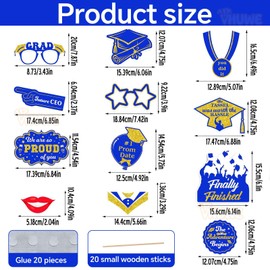 VHUWE Graduation Photo Booth Props 22 Pcs, Blue Gold Party Set Favors for Class of 2025 Graduation Party Decorations | Congrats Grad Photo Backdrop | Boys Girls Graduation Selfie Picture Photoshoot