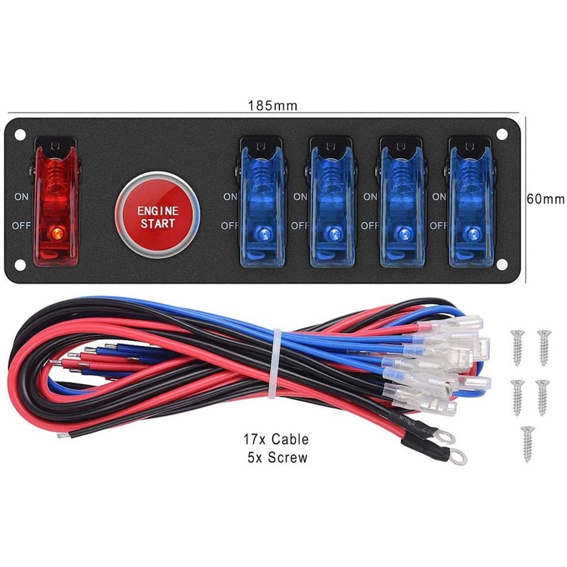 DC12V Flip-Up Ignition Switch Panel 5 in 1 Car Engine