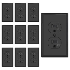 AIDA 15 Amps Duplex Outlets and Wall Plates Bundle, Tamper Resistant & Weather Resistance Electrical Receptacle, 2 Pole,3-Wire, Self-Grounding, NEMA 5-15R,UL Listed (10 Pack, Black)