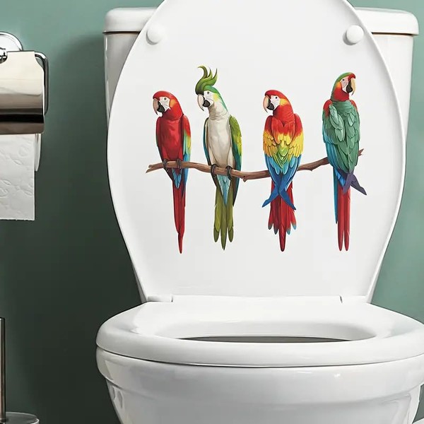 kbatuo Parrot Branches Toilet Cover Sticker Decals,Flower leaf bird Waterproof