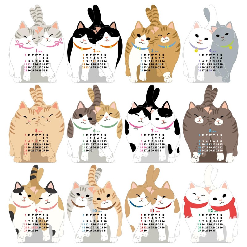 Greeting Life 2026 Calendar Animal Die Cut Mini Twin Cat