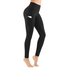 PHISOCKAT High Waist Yoga Pants with 3 Pockets, Tummy Control 4 Way Stretch Women Yoga Leggings with Pockets (Black, XX-Large)