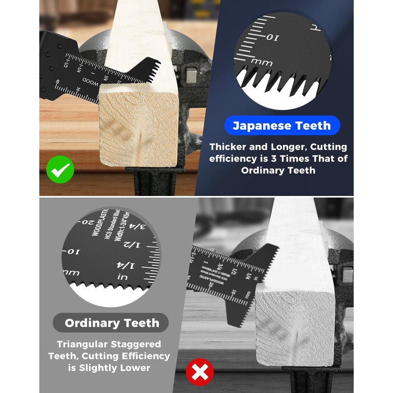 GORWARE Multitool Blades, 60PCS Japanese Tooth Blades for Wood Plastic,