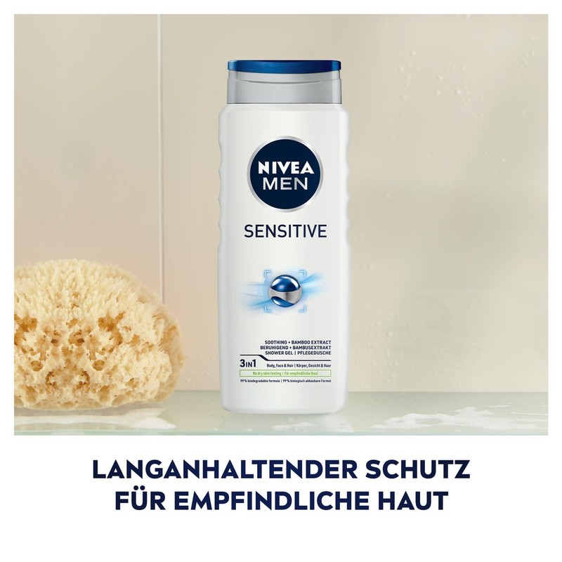 NIVEA MEN Sensitive Shower Gel (500 ml), Refreshing and Nourishing