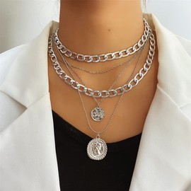 CSIYANJRY99 Silver Coin Medallion Necklaces for Women,Chunky Gold Pirate Necklace 80s Pirate Costume Jewelry Accessories