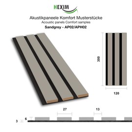 HEXIM Acoustic Panels Sample Piece - Flexible Slat Wall, Wood MDF Wall Panels, Slat Cladding, Wall Cladding, Interior Decoration, Soundproofing (Sand Grey - AP02 / APH02 Pattern Piece)