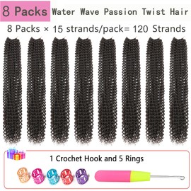 Passion Twist Hair 18 Inch 8 Packs Water Wave Crochet Hair Curly Braiding Hair For Butterfly Locs Long Bohe Crochet Braids (18 Inch (Pack of 8), 4#)