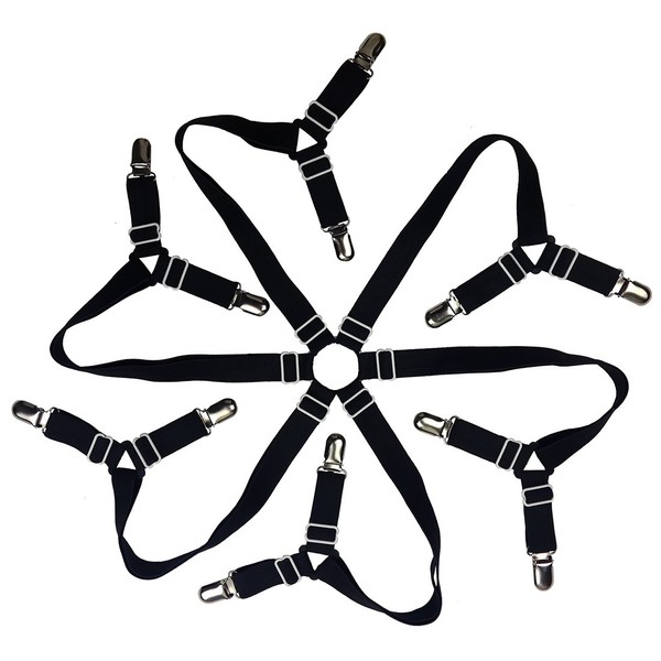 Auivguiv 6 Seiten Einstellbar Elastisch Bettlakenspanner mit Metallklammern, Criss Cross