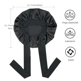 FOLAI 1 St√ºck Schlafm√ºtze Satin Bonnet Nacht Schlaf M√ºtze Verstellbare Schlafkappe Kopfbedeckung Weiche Kopfhaube Schlafhaube Seide mit Gummizug f√ºr Damen und M√§dchenÔºàSchwarzÔºâ