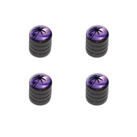 GRAPHICS & MORE Purple Beach Sunset - Ocean Palm Tree Vacation Paradise Tire Rim Wheel Aluminum Valve Stem Caps - Black Color