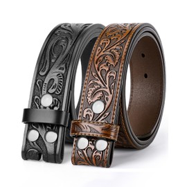 BELTROAD Western Leather Belt Strap for Men Women Cowboy Cowgirl Leather Mens Belts for Jeans Men‘s Birthday Belt Gifts 2 Pack Belts without Buckle