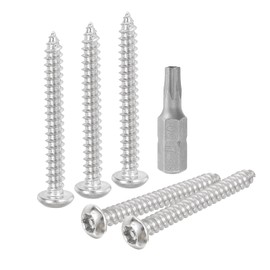 sourcing map M4 x 35mm Button Head Torx Security Sheet Metal Screws, 20pcs 304 Stainless Steel Tamper Resistant Self Tapping Screws, Anti-Theft Wood Screws with T20 Bit (Silver)