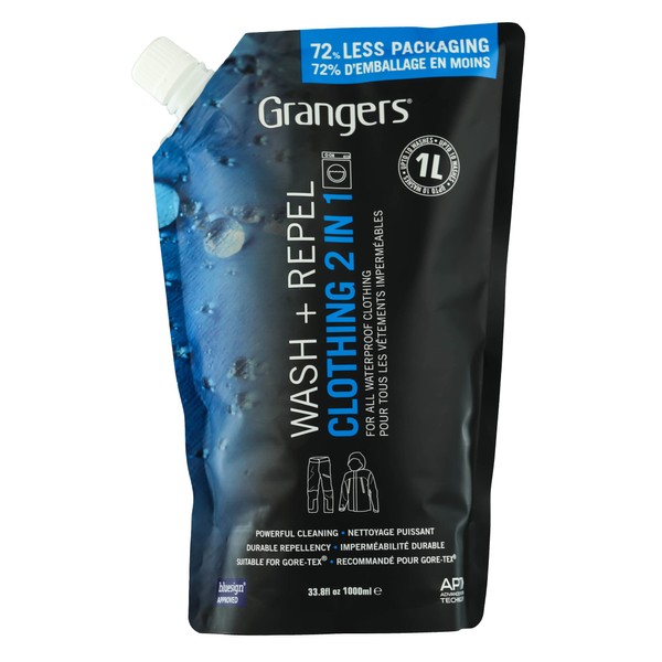 Grangers Wash + Repel Clothing 2 in 1 - Cleans and Waterproofs in One Wash Cycle, Eco Pouch, 33.8 oz