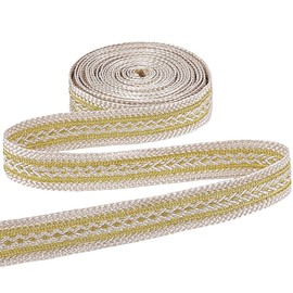 PH PandaHall 5 Yard Golden Braided Trim Gimp Ribbon Upholstery Webbing Vintage Jacquard Ribbon for Sewing Garment Bag Strap Belt Decorative Ribbons for Curtain Chairs Furniture, 3/4 inch Wide
