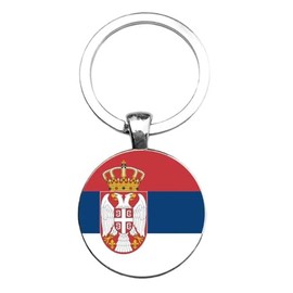 Art Attack Serbian Flag Keychain, Republic of Serbia Orlovi Eagles National Football Soccer Team Accessories History Party Favor Fan Car Key Chain Ring Pendant Charm (Silver), Silver, Small