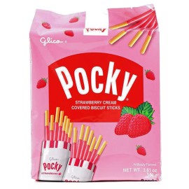 GLICO POCKY STRAWBERRY CREAM COVERED BISCUIT STICKS 3.81oz 9 PACKS A BAG