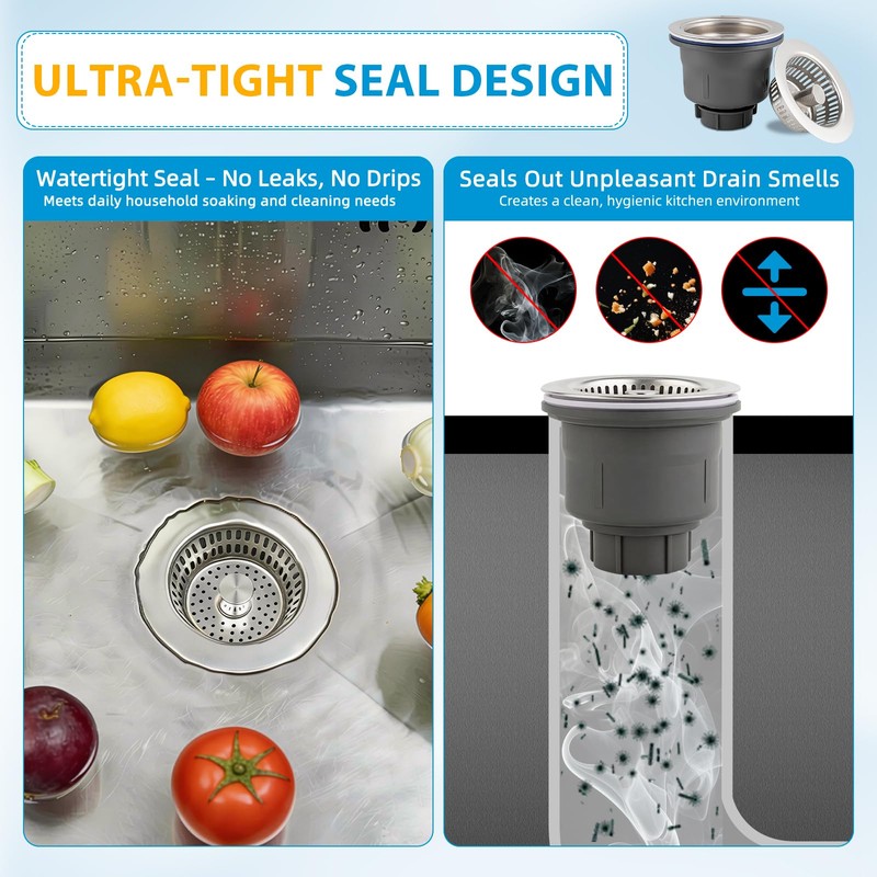 Hibbent Upgraded 3 In 1 Kitchen Sink Drain Strainer and