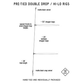 10 Pack Pre-Tied Leaders Double Drop Hi-Lo Surf Bait Bottom Fishing Saltwater Leader Rigs Hand-Tied with T-Knot - Customize with your own hooks, floats (25LB Mono)