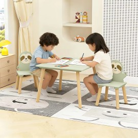 Modern Kids Table Chair Set 2 Sloth Chairs MDF Toddler Activity Table Cute Animal Eco-Friendly Safety Durable Play Study Setsize: Sloth+Sage Green + MDF, color: Natural Wood,Sage Green