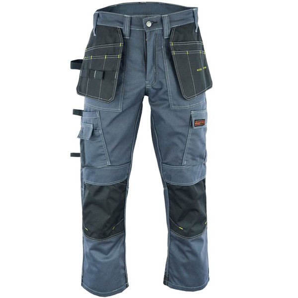 WrightFits Men Pro Builder Work Trousers Grey - Heavy Duty Safety Combat Cargo Pants - Multi Pockets - Knee Pad Pockets - Triple Stitched - Durable Workwear (34W X 33L)