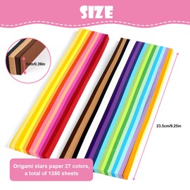 OFFCUP Origami Star Paper Strips, 1350 Pieces Lucky Star Paper Strips, 27 Colours, Crafts, Stars, Paper, Rainbow Colour, Origami Paper for Crafts, Decoration, Cards Gift