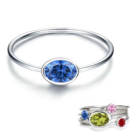 925 Sterling Silver Mother Birthstone Stackable Rings Set Mother Ring with Birthstone Mother Daughter Family Ring Mother's Day Jewelry Gifts for Wife (Mom Birthstone Sept., 7)